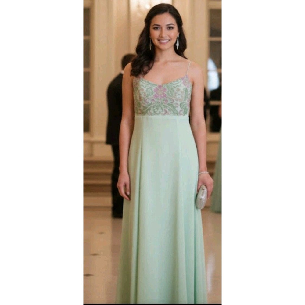 Vtg Y2K Prom Dress XL Fairy Ethereal Mint Green Pink Glitter Whimsical